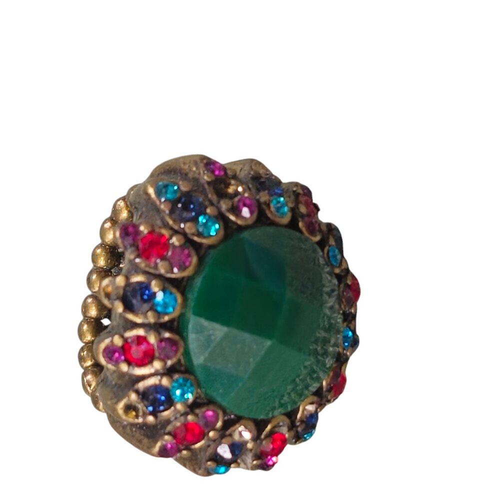 🔥NWT Vintage Style Costume Jewelry Green Stone Multi Accent Beaded Ring